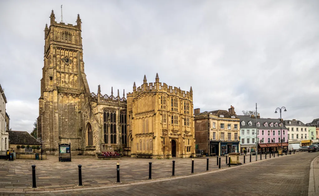 Cirencester Market Place and the parish church of St John the Baptist