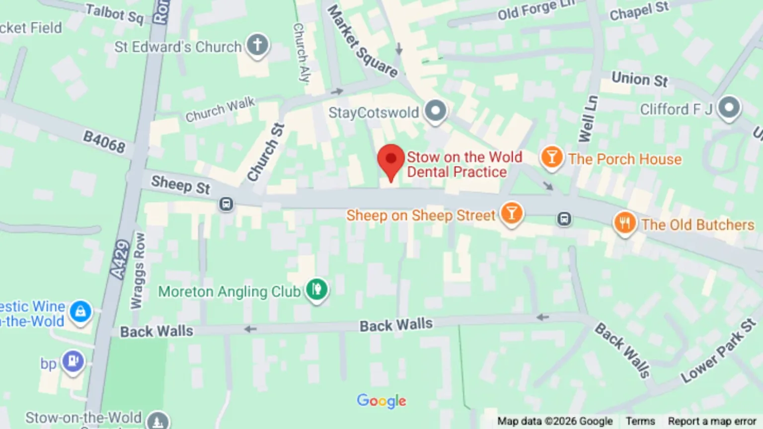 Google map showing Stow-on-the-Wold Dental Practice