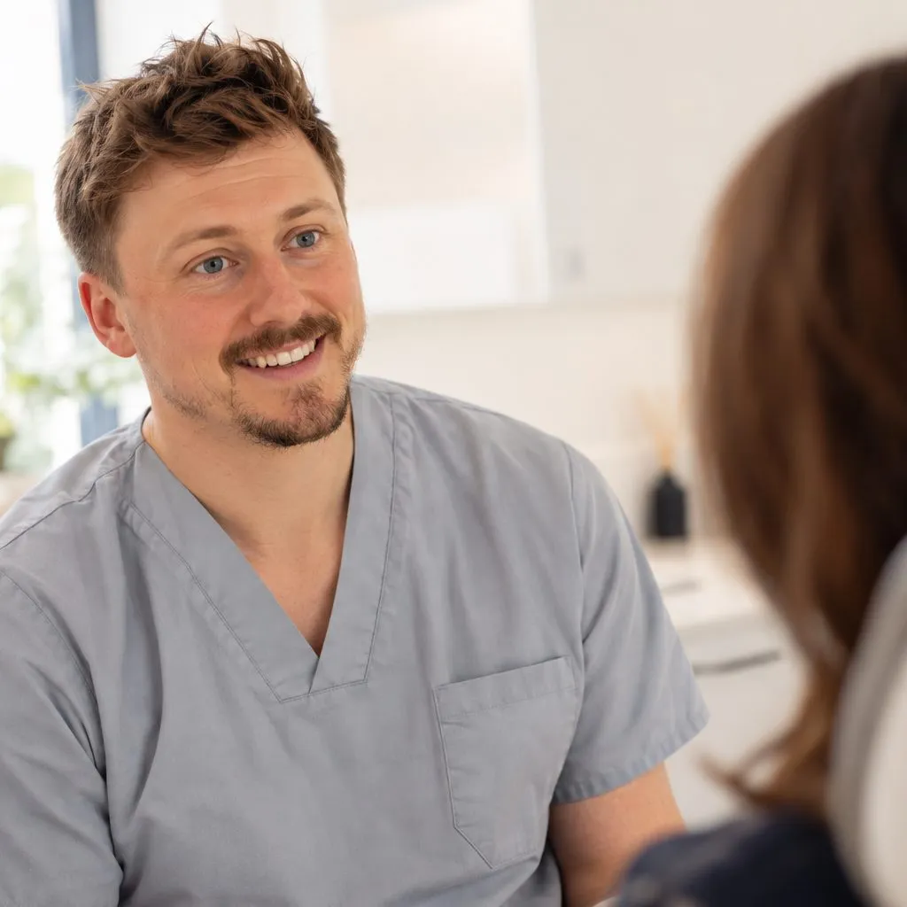 Dr Mark Burton chatting with a patient