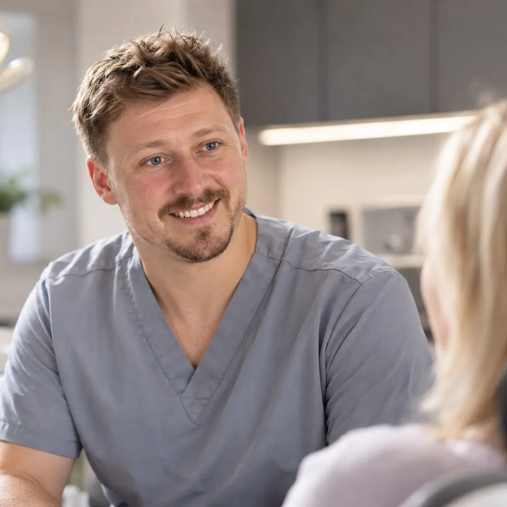 Dr Mark Burton listening to a patient