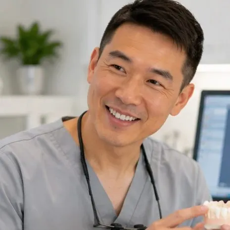 Dentist showing a patient a model beside a 3D digital scan