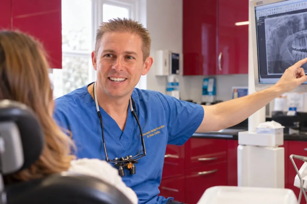 Dr Ross Cutts explaining an X-ray to a patient