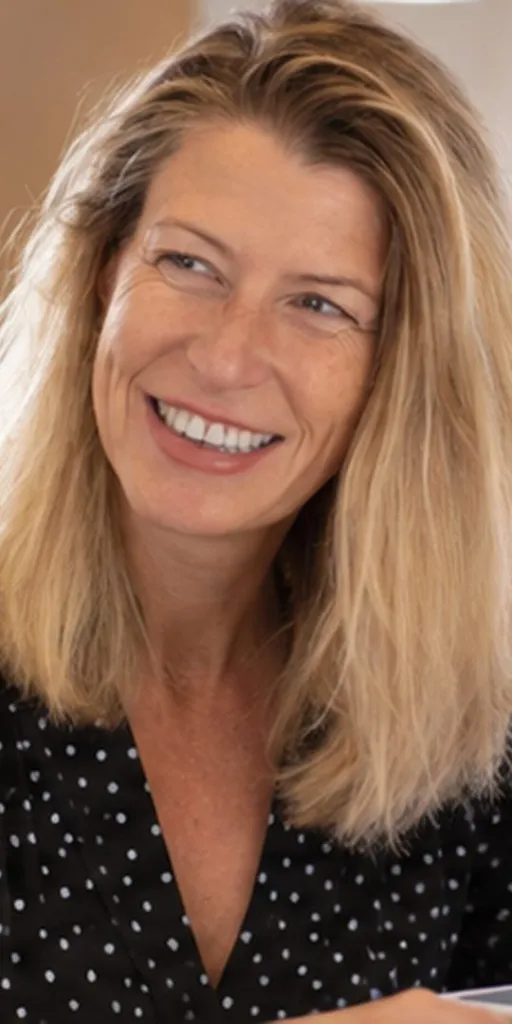 Zoe Innes-Williams, our Marketing and Referrals Manager, smiling at her desk