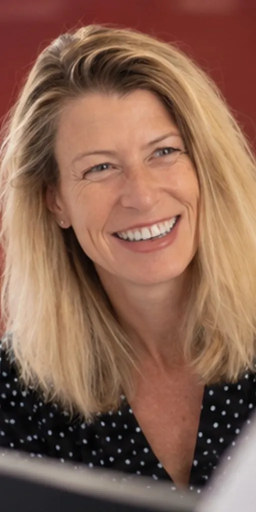Zoe Innes-Williams, our Marketing and Referrals Manager, smiling across the reception desk